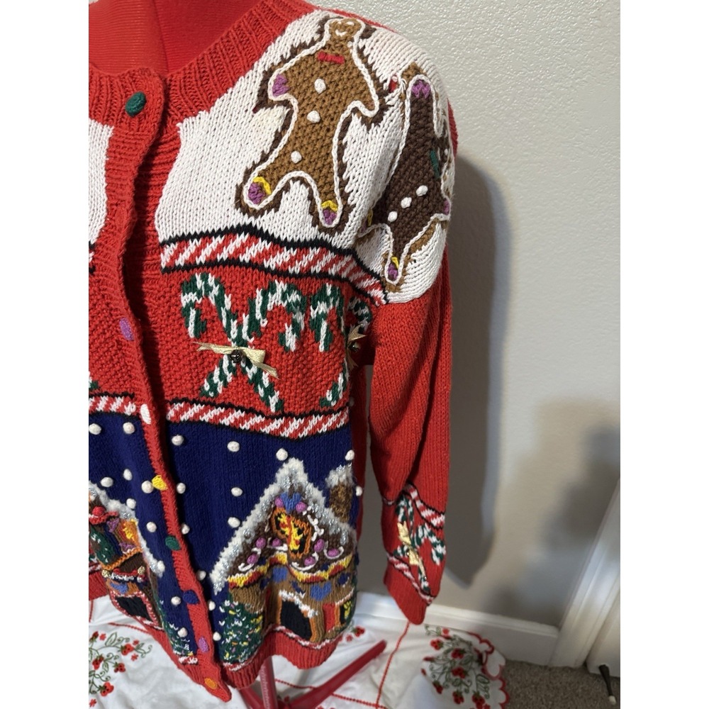 Vintage 1992 Marisa Christina Christmas Sweater L Gingerbread Houses Ugly Xmas - Picture 3 of 9